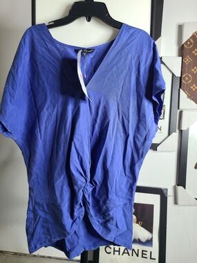 Velvet Heart Knot-Front V-Neck Tunic in Royal Blue
